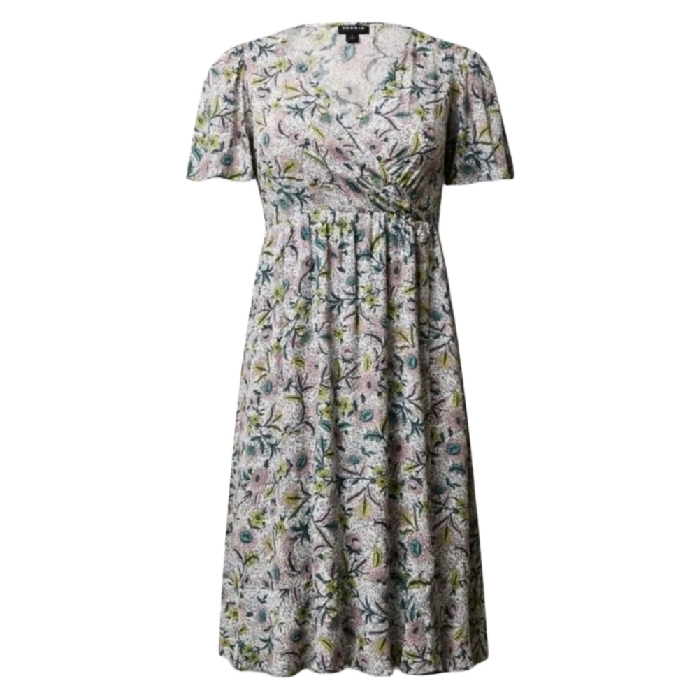 Torrid Floral Midi Dress Plus Size Faux Wrap V-Neck Flutter Sleeve Pockets
